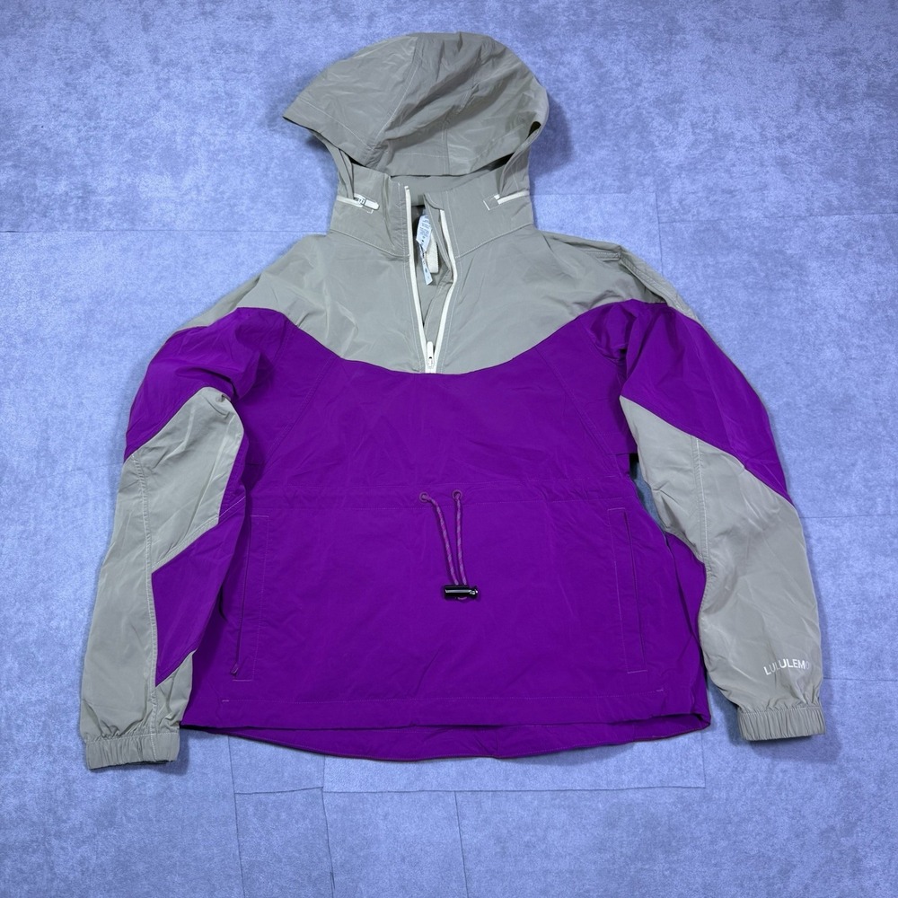 Lululemon Womens 2 Anorak Windbreaker Jacket Purple Gray Colorblock Half Zip
